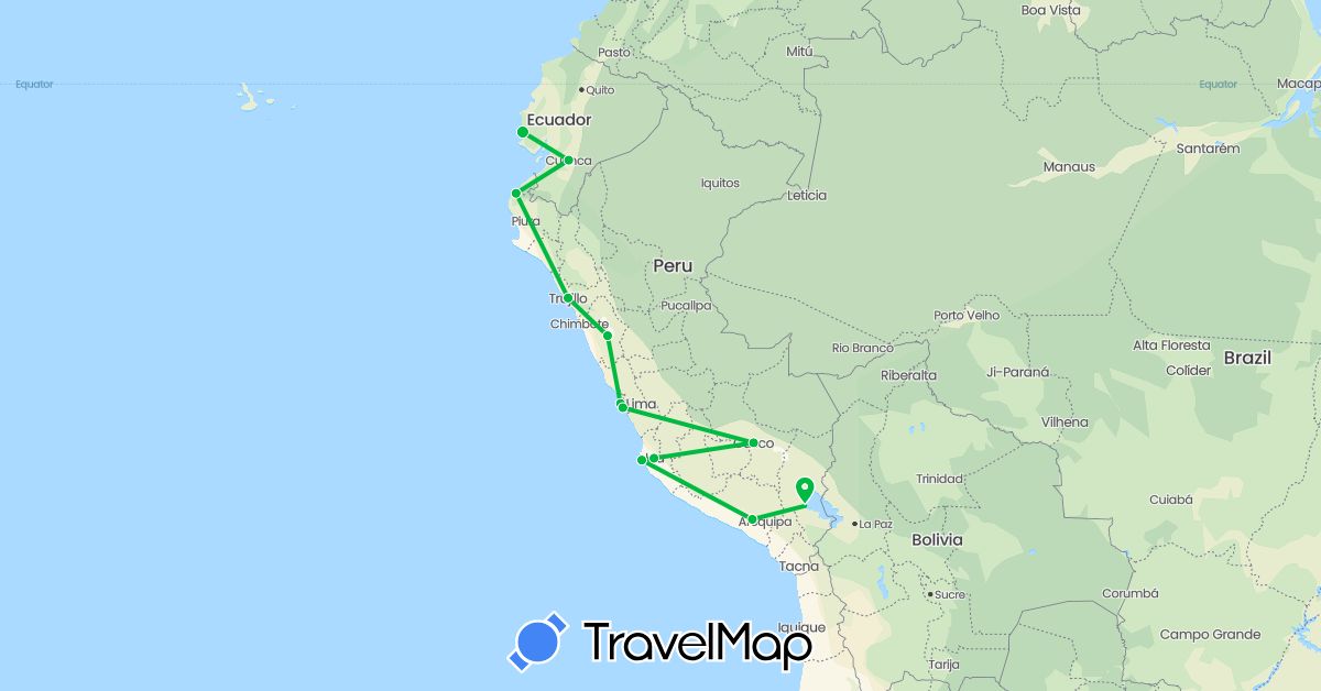 TravelMap itinerary: bus in Ecuador, Peru (South America)